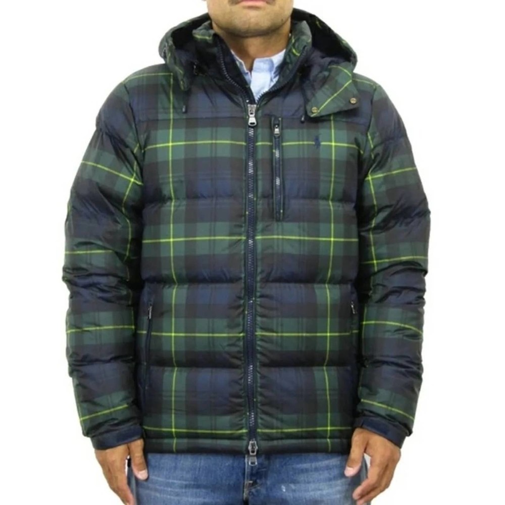 Polo Ralph Lauren Hooded Puffer Down Jacket Coat - Tartan Plaid - size large new